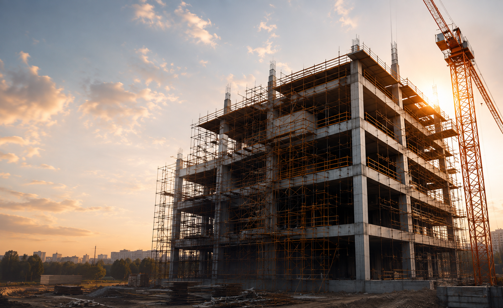 Construction site at golden hour